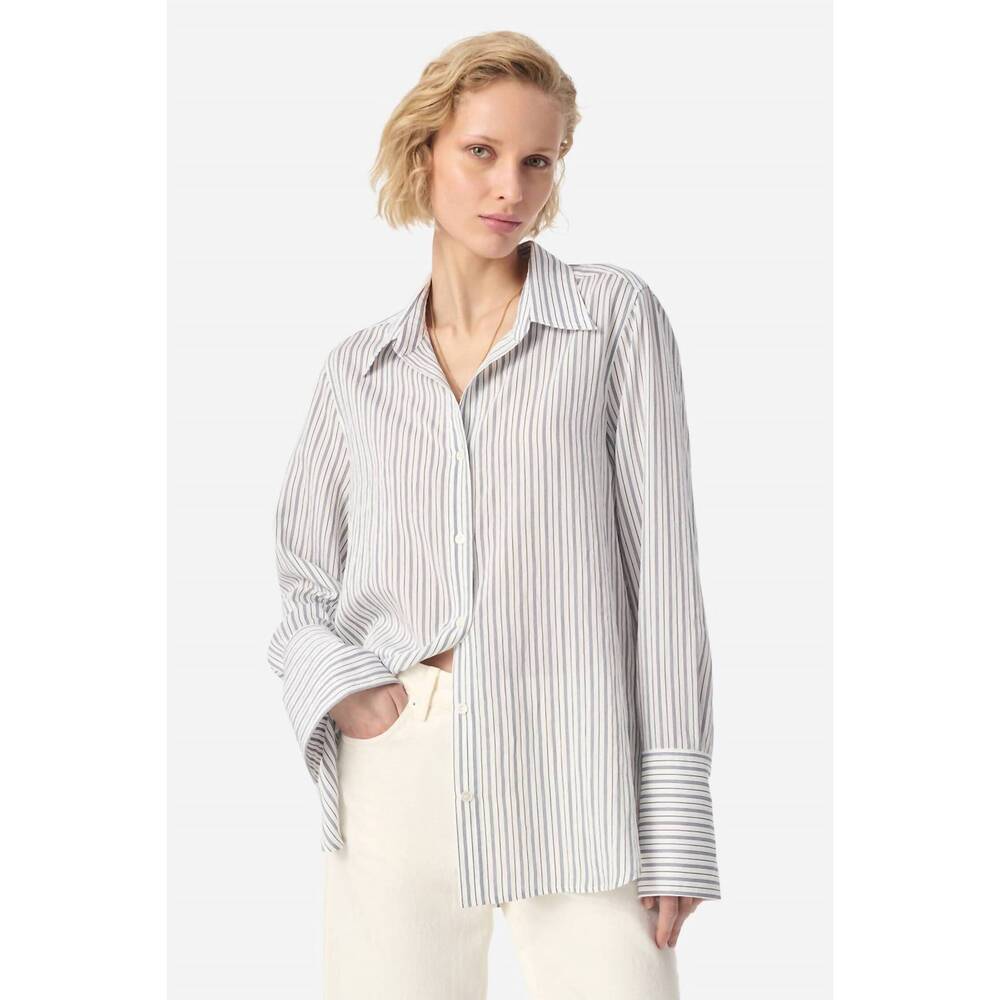 NEW VANESSABRUNO esti stripe button down shirt in marine blue